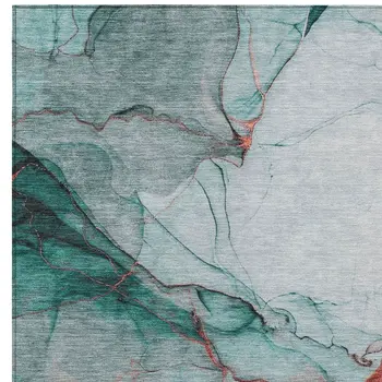 8' X 10' Teal Blue And Terra Cotta Abstract Washable Indoor Outdoor Area Rug