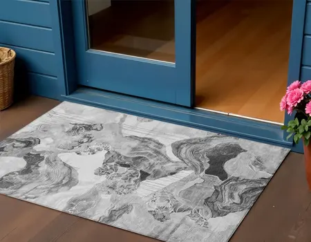 3' X 5' Gray And Silver Abstract Washable Indoor Outdoor Area Rug