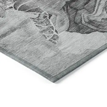 3' X 5' Gray And Silver Abstract Washable Indoor Outdoor Area Rug