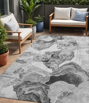 5' X 8' Gray And Silver Abstract Washable Indoor Outdoor Area Rug