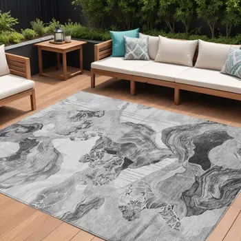 10' X 14' Gray And Silver Abstract Washable Indoor Outdoor Area Rug