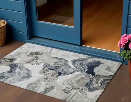 3' X 5' Ivory And Gray Abstract Washable Indoor Outdoor Area Rug