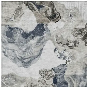 3' X 5' Ivory And Gray Abstract Washable Indoor Outdoor Area Rug