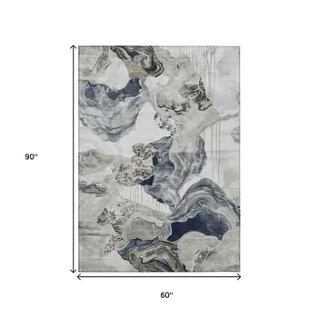 5' X 8' Ivory And Gray Abstract Washable Indoor Outdoor Area Rug