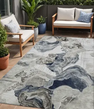 5' X 8' Ivory And Gray Abstract Washable Indoor Outdoor Area Rug