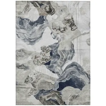 5' X 8' Ivory And Gray Abstract Washable Indoor Outdoor Area Rug