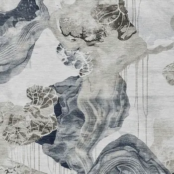 5' X 8' Ivory And Gray Abstract Washable Indoor Outdoor Area Rug