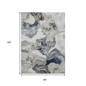 8' X 10' Ivory And Gray Abstract Washable Indoor Outdoor Area Rug
