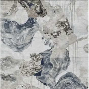 8' X 10' Ivory And Gray Abstract Washable Indoor Outdoor Area Rug