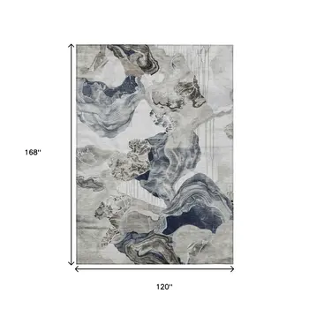 10' X 14' Ivory And Gray Abstract Washable Indoor Outdoor Area Rug