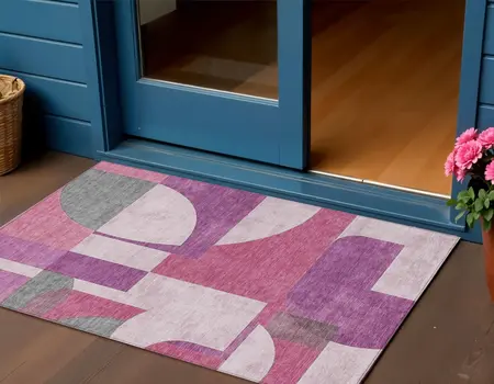 3' X 5' Blush And Mauve Geometric Washable Indoor Outdoor Area Rug