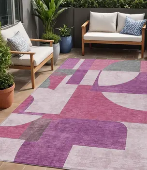 5' X 8' Blush And Mauve Geometric Washable Indoor Outdoor Area Rug