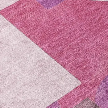 8' Blush And Mauve Round Geometric Washable Indoor Outdoor Area Rug