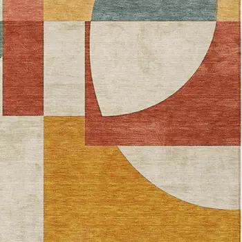 8' X 10' Coral Gold And Ivory Geometric Washable Indoor Outdoor Area Rug