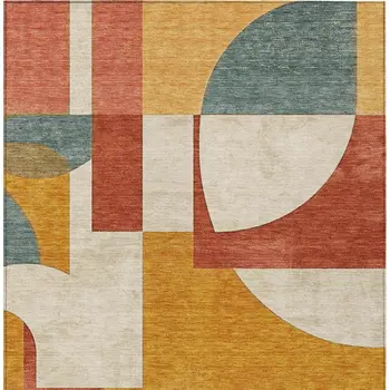 9' X 12' Coral Gold And Ivory Geometric Washable Indoor Outdoor Area Rug