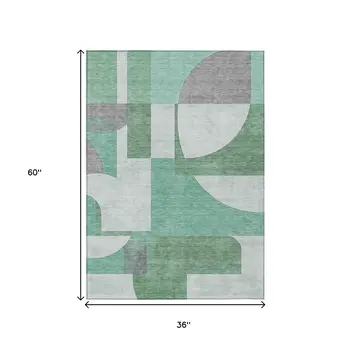 3' X 5' Green Sage And Gray Geometric Washable Indoor Outdoor Area Rug