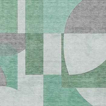 5' X 8' Green Sage And Gray Geometric Washable Indoor Outdoor Area Rug