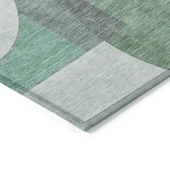 8' X 10' Green Sage And Gray Geometric Washable Indoor Outdoor Area Rug