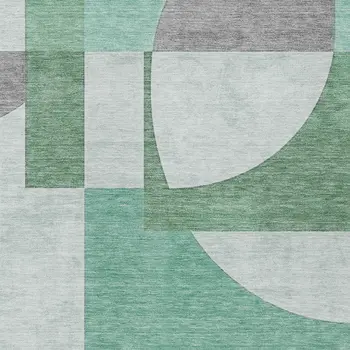 9' X 12' Green Sage And Gray Geometric Washable Indoor Outdoor Area Rug