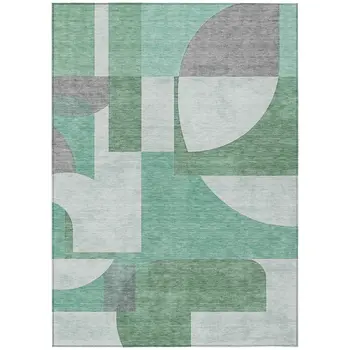 10' X 14' Green Sage And Gray Geometric Washable Indoor Outdoor Area Rug