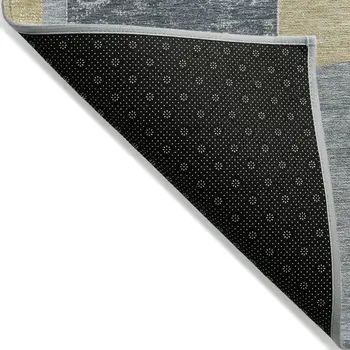 9' X 12' Gray And Gold Geometric Washable Indoor Outdoor Area Rug