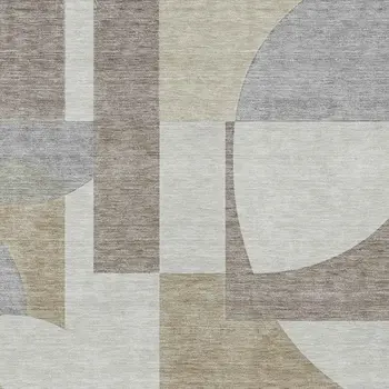 3' X 5' Khaki And Silver Geometric Washable Indoor Outdoor Area Rug