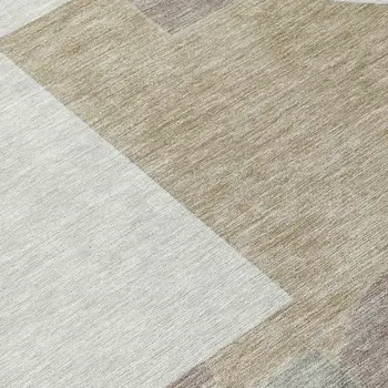 8' Khaki And Silver Round Geometric Washable Indoor Outdoor Area Rug
