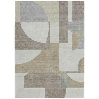 8' X 10' Khaki And Silver Geometric Washable Indoor Outdoor Area Rug