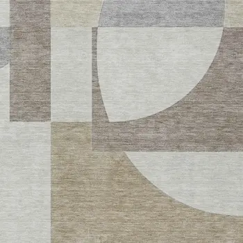 10' X 14' Khaki And Silver Geometric Washable Indoor Outdoor Area Rug