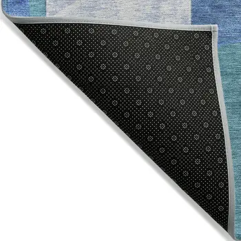 8' X 10' Teal Blue And Ivory Geometric Washable Indoor Outdoor Area Rug