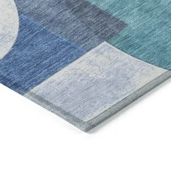 8' X 10' Teal Blue And Ivory Geometric Washable Indoor Outdoor Area Rug