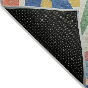 3' X 5' Blue Yellow Coral And Green Geometric Washable Indoor Outdoor Area Rug
