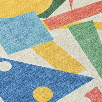 3' X 5' Blue Yellow Coral And Green Geometric Washable Indoor Outdoor Area Rug