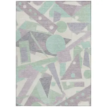 5' X 8' Lilac Lavender Mint Green And Ivory Geometric Washable Indoor Outdoor Area Rug