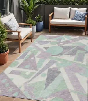 5' X 8' Lilac Lavender Mint Green And Ivory Geometric Washable Indoor Outdoor Area Rug
