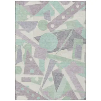10' X 14' Lilac Lavender Mint Green And Ivory Geometric Washable Indoor Outdoor Area Rug