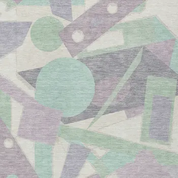 10' X 14' Lilac Lavender Mint Green And Ivory Geometric Washable Indoor Outdoor Area Rug