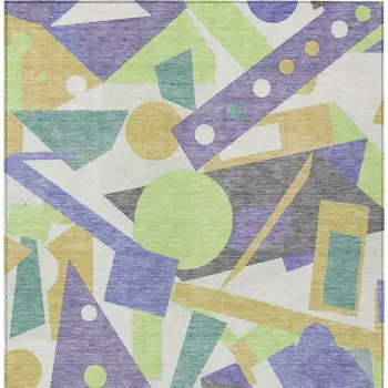 5' X 8' Lavender Gold Lime Green And Ivory Geometric Washable Indoor Outdoor Area Rug
