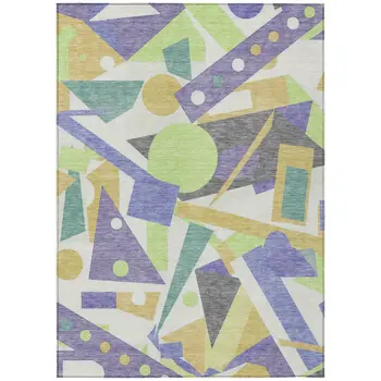 5' X 8' Lavender Gold Lime Green And Ivory Geometric Washable Indoor Outdoor Area Rug
