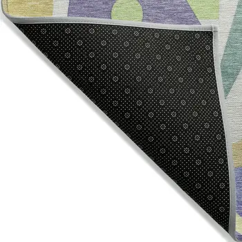 5' X 8' Lavender Gold Lime Green And Ivory Geometric Washable Indoor Outdoor Area Rug