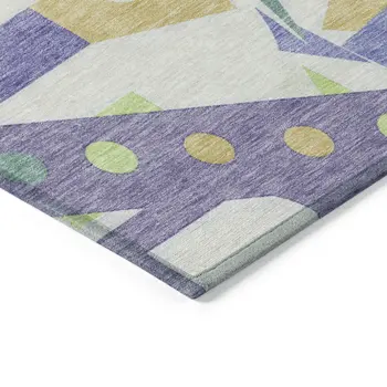 5' X 8' Lavender Gold Lime Green And Ivory Geometric Washable Indoor Outdoor Area Rug