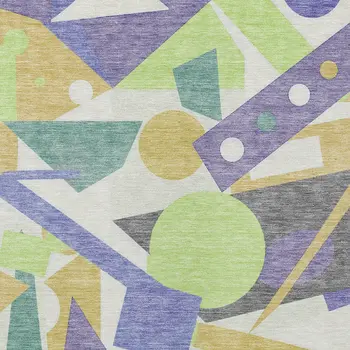 5' X 8' Lavender Gold Lime Green And Ivory Geometric Washable Indoor Outdoor Area Rug