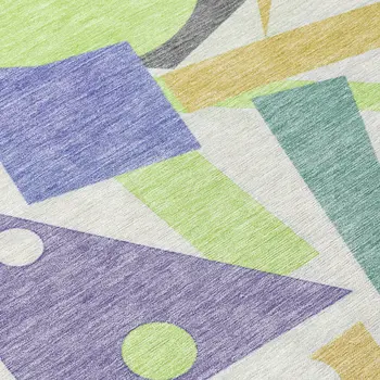 5' X 8' Lavender Gold Lime Green And Ivory Geometric Washable Indoor Outdoor Area Rug