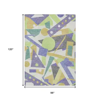 8' X 10' Lavender Gold Lime Green And Ivory Geometric Washable Indoor Outdoor Area Rug