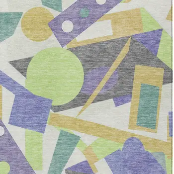 9' X 12' Lavender Gold Lime Green And Ivory Geometric Washable Indoor Outdoor Area Rug