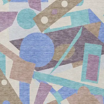 3' X 5' Brown Plum Teal Blue And Ivory Geometric Washable Indoor Outdoor Area Rug