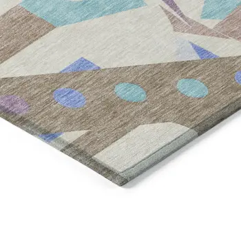 8' X 10' Brown Plum Teal Blue And Ivory Geometric Washable Indoor Outdoor Area Rug