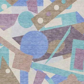 8' X 10' Brown Plum Teal Blue And Ivory Geometric Washable Indoor Outdoor Area Rug