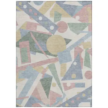 5' X 8' Sky Blue Blush And Ivory Geometric Washable Indoor Outdoor Area Rug