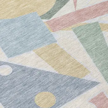 5' X 8' Sky Blue Blush And Ivory Geometric Washable Indoor Outdoor Area Rug
